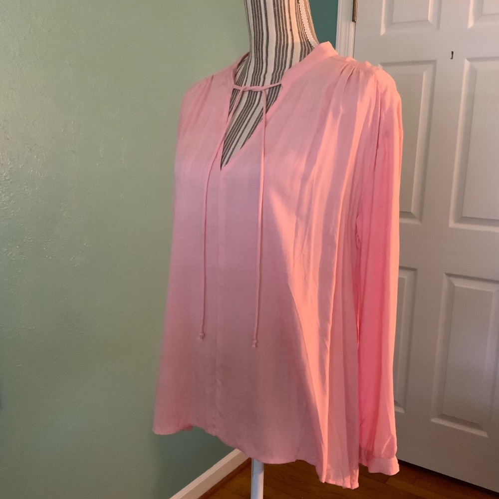 Pale Pink Entro Tunic Relaxed Fit Hi-Lo Hem Necktie Long Sleeve Classic - Picture 15 of 16